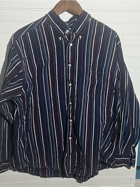 Turnbury Navy/Red/Blue/White Striped Button Down Cotton Shirt Size XL